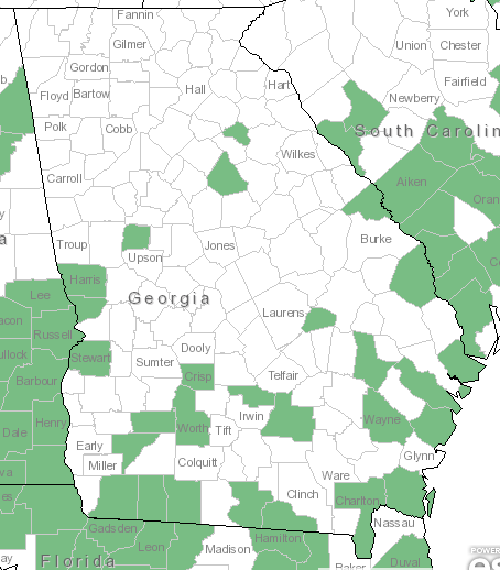 The Georgia range of Ampelopsis arborea